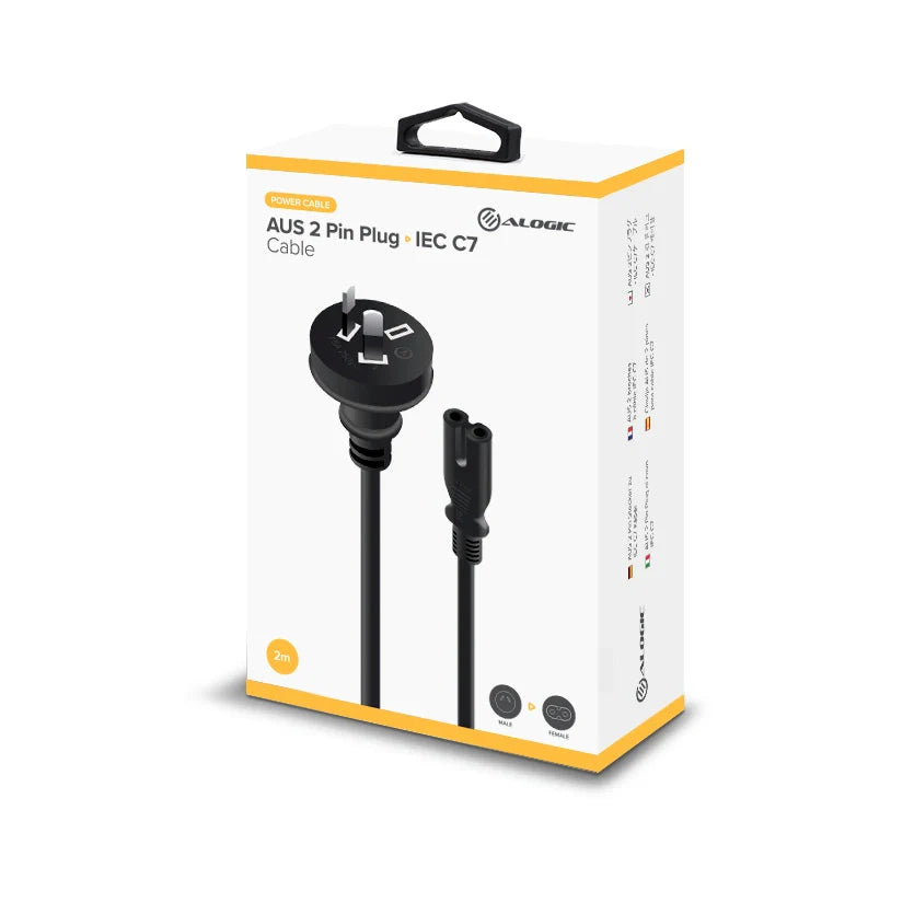 2m AUS 2 Pin Plug to IEC C7 Power Cable – In PPE Bag
