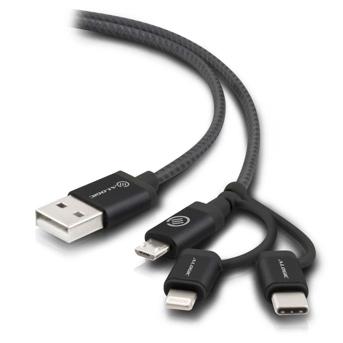 3-in-1 Charge & Sync Combo Cable - Micro USB + Lightning + USB-C - Prime Series - 30cm - Black