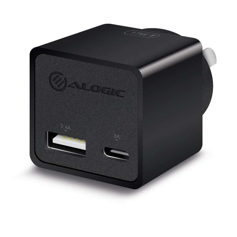 2 Port USB-C & USB-A Mini Wall Charger - 3A + 2.4A - 17W