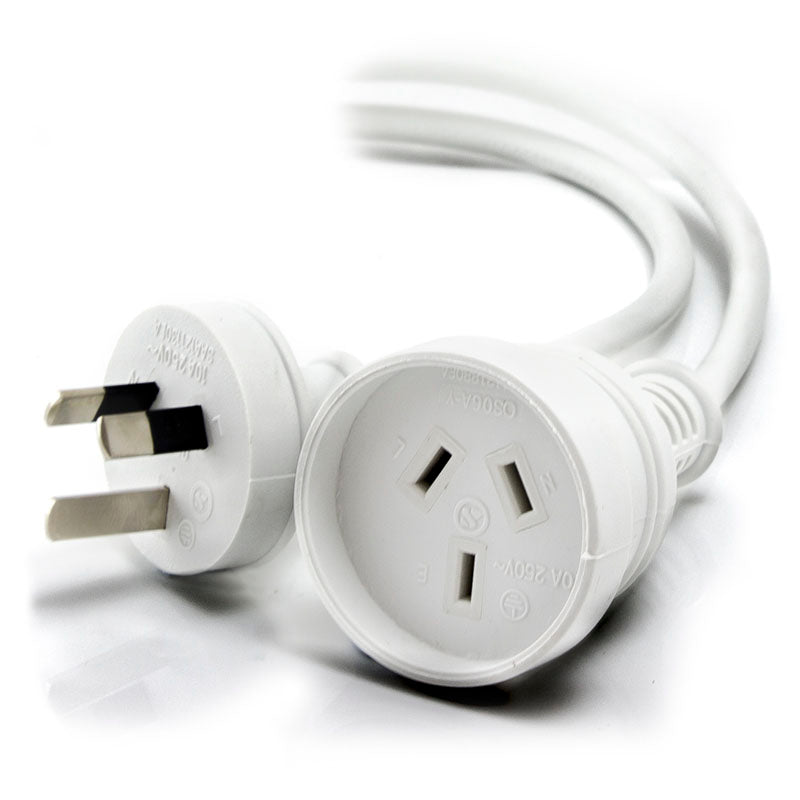 Aus 3 Pin Mains Power Extension Cable - Male to Female - White - 20m