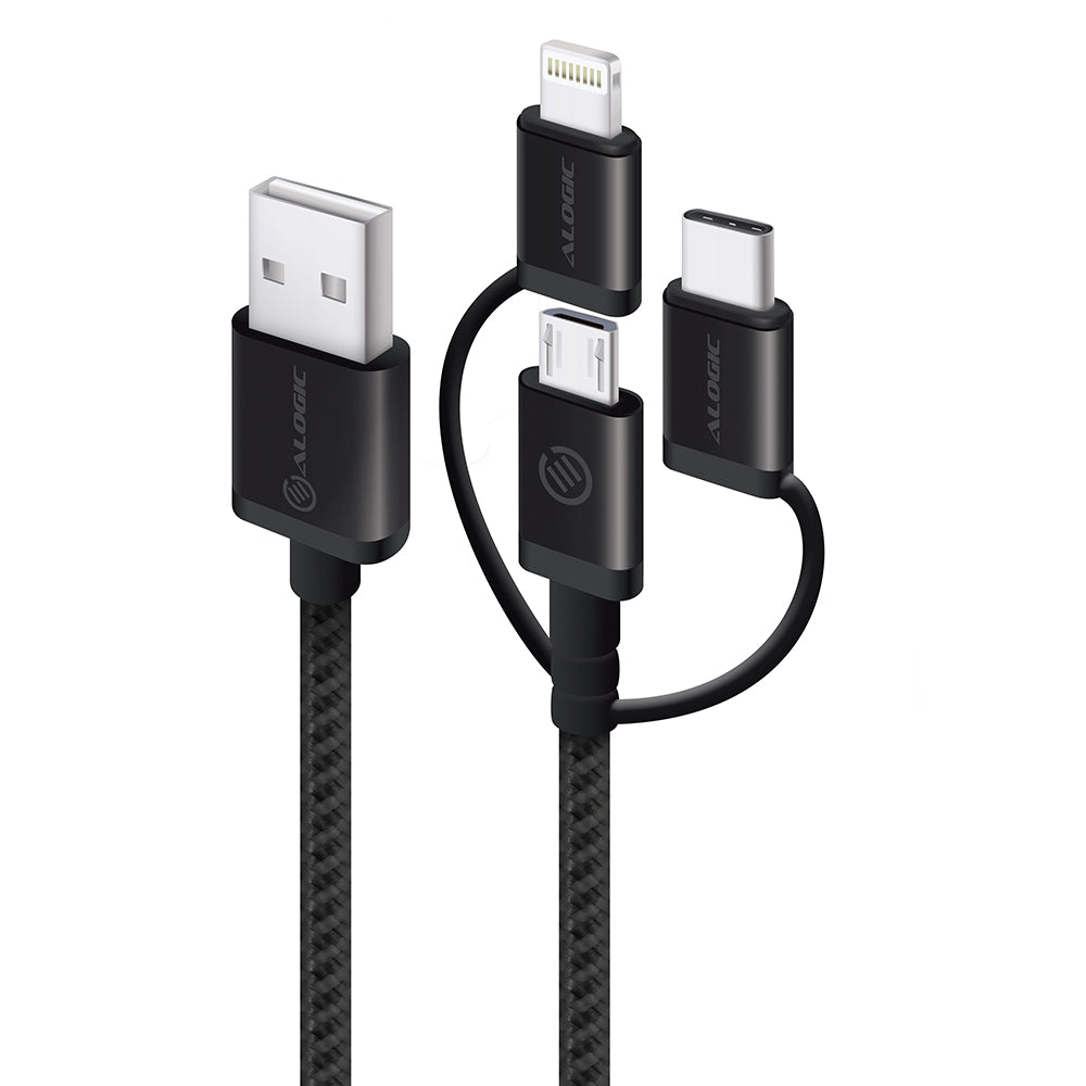 3-in-1 Charge & Sync Combo Cable - Micro USB + Lightning + USB-C - Prime Series - 30cm - Black