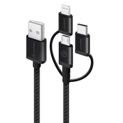 3-in-1 Charge & Sync Combo Cable - Micro USB + Lightning + USB-C - Prime Series - 30cm - Black