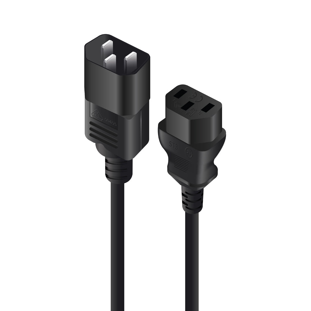 IEC C13 to IEC C14 Computer Power Extension Cord - Male to Female -0.5m - Black