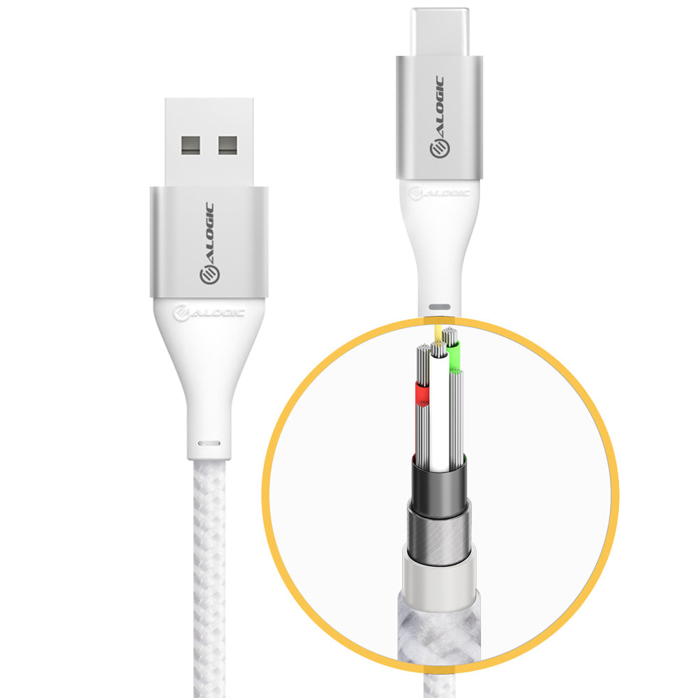 Super Ultra USB 2.0 USB-C to USB-A Cable - 3A/480Mbps - Silver - 0.3m