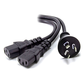 Aus 3 Pin Mains Plug to 2 X IEC C13 Y Splitter Cable - Male to 2 X Female (10A)