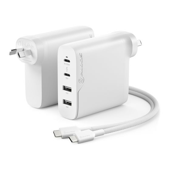 4X100 Rapid Power 4 Port 100W GaN Wall Charger - White - Includes 2m 100W USB-C Charging Cable