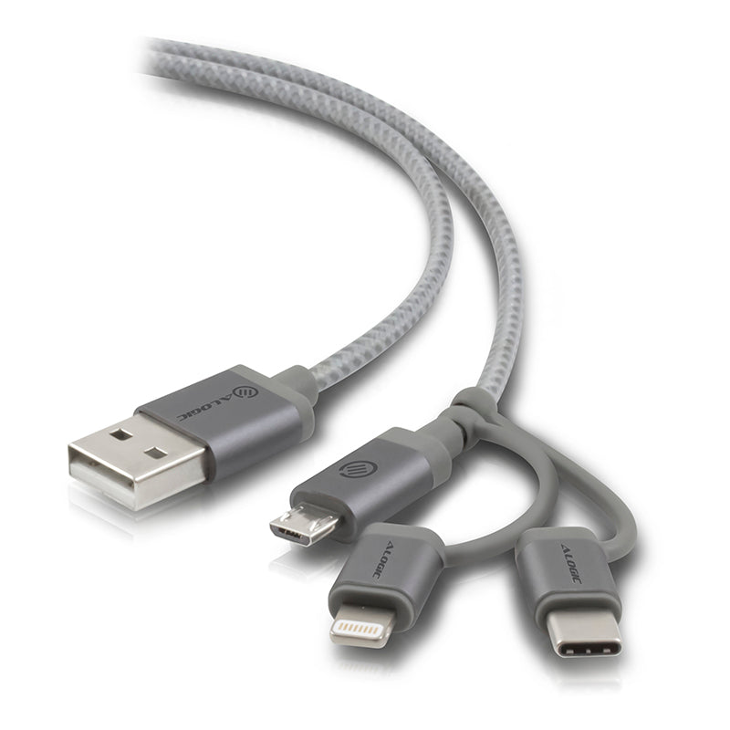 3-in-1 Charge & Sync Combo Cable - Micro USB + Lightning + USB-C - Prime Series