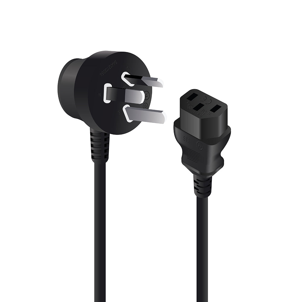 Right Angle Aus Mains Plug to IEC-C13- Male to Female - 2m