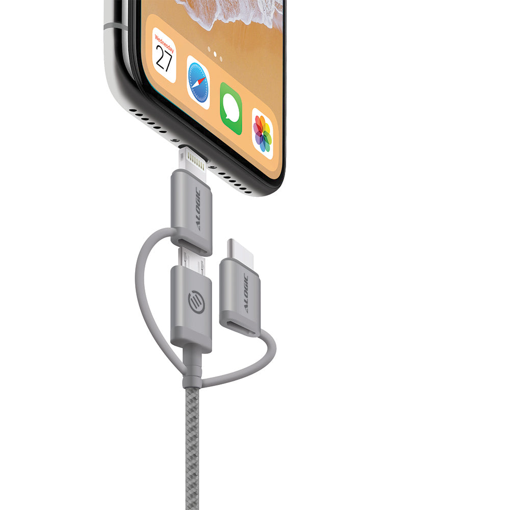 3-in-1 Charge & Sync Combo Cable - Micro USB + Lightning + USB-C - Prime Series