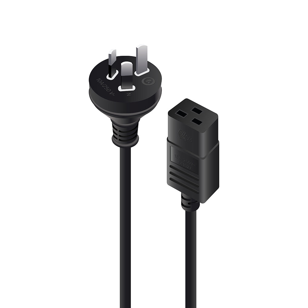 15Amp Aus 3 Pin Mains Plug to IEC C19 - Male to Female - 1m