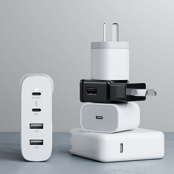 4X100 Rapid Power 4 Port 100W GaN Wall Charger - White - Includes 2m 100W USB-C Charging Cable