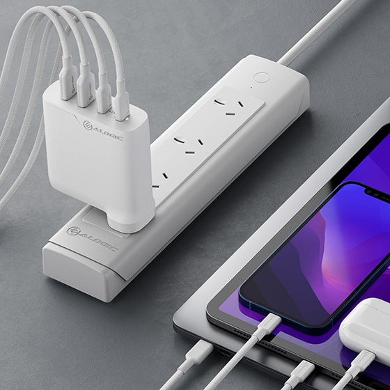 4X100 Rapid Power 4 Port 100W GaN Wall Charger - White - Includes 2m 100W USB-C Charging Cable