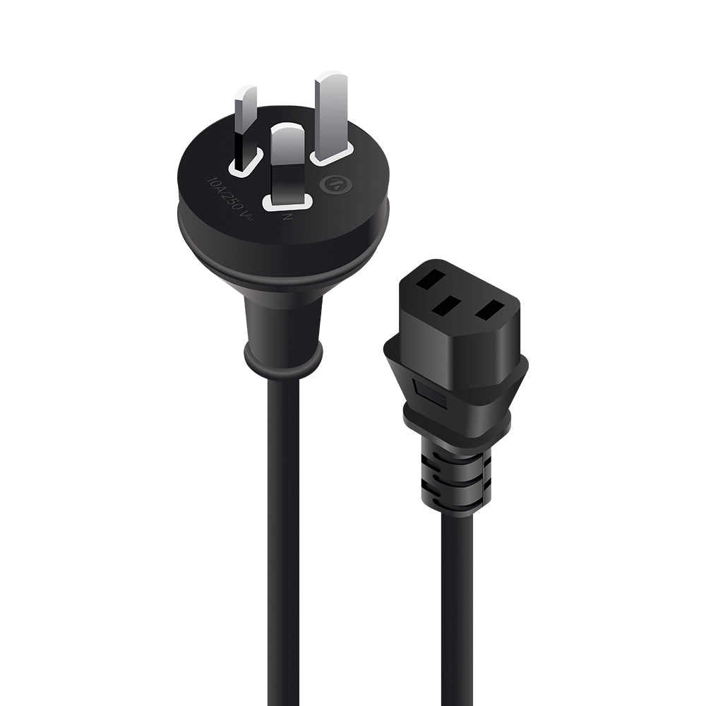 Aus 3 Pin Mains Plug to IEC C13 - Male to Female (10A) - 1m - Commercial