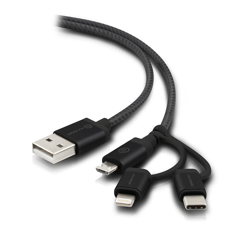 3-in-1 Charge & Sync Combo Cable - Micro USB + Lightning + USB-C - Prime Series - 30cm - Black