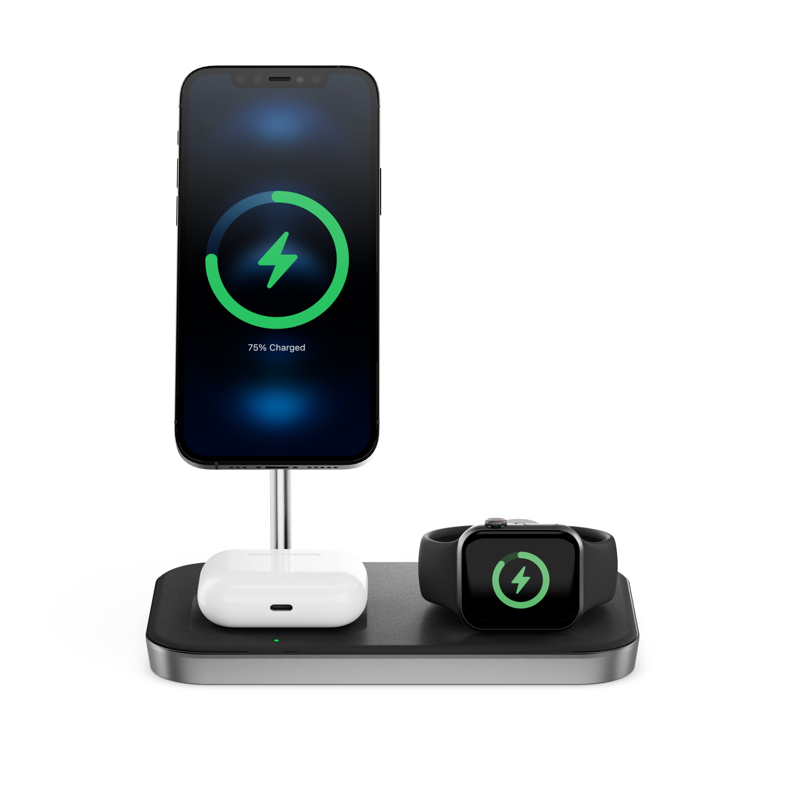 MagSpeed 3-in-1 Wireless Charging Station with 20W USB-C Wall Charger - Black