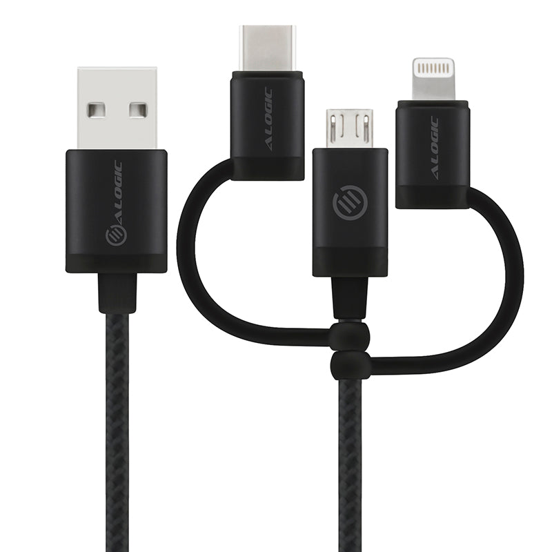 3-in-1 Charge & Sync Combo Cable - Micro USB + Lightning + USB-C - Prime Series - 30cm - Black