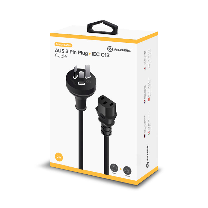 Aus 3 Pin Mains Plug to IEC C13 - Male to Female (10A) - 2m - Retail