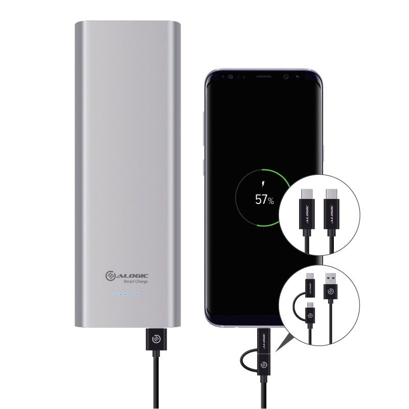 USB-C 15600mAh Portable Power Bank with Dual Output - 2.4A & 3A - Space Grey - Prime Series